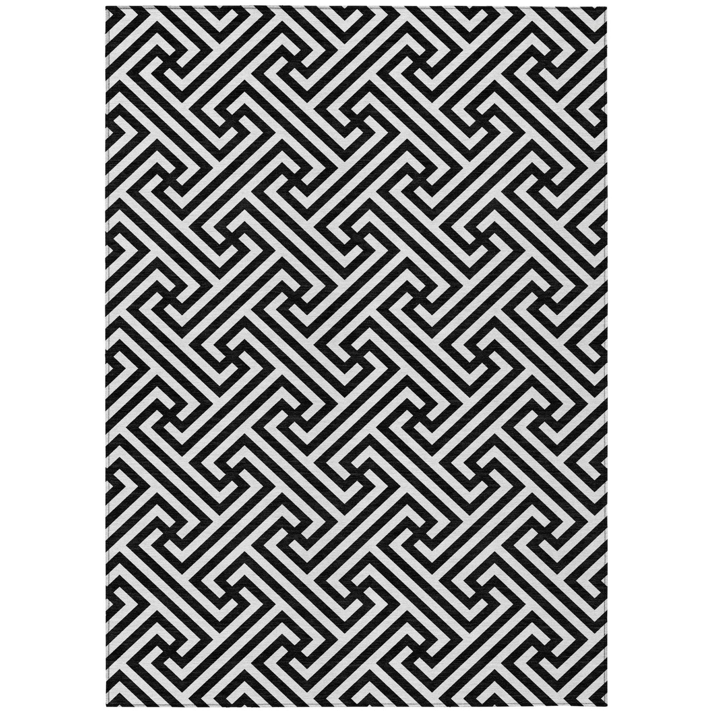 9' X 12' Black And Ivory Geometric Washable Indoor Outdoor Area Rug