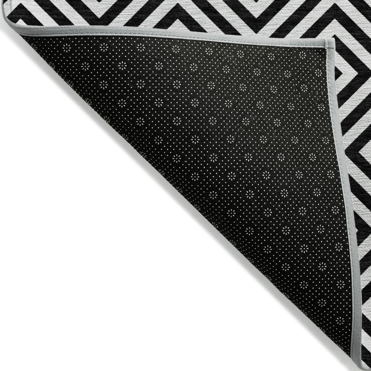 9' X 12' Black And Ivory Geometric Washable Indoor Outdoor Area Rug