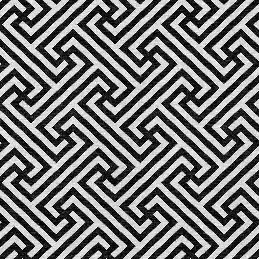9' X 12' Black And Ivory Geometric Washable Indoor Outdoor Area Rug